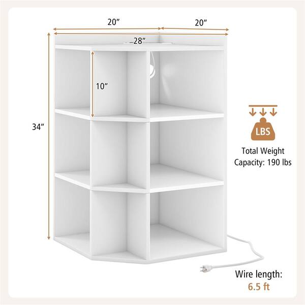HONEY JOY White 34 in. Corner Cabinet w/ 9 Cubbies 2-USB