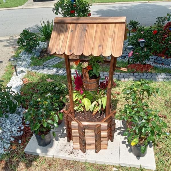 AUTMOON Outdoor Wishing Well for Plants Flowers, Large Wooden