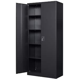 Metal Garage Storage Cabinet in 31.5" W x 71" H x 15.7" D Black Cabinet 5 Tier Shelves with Doors