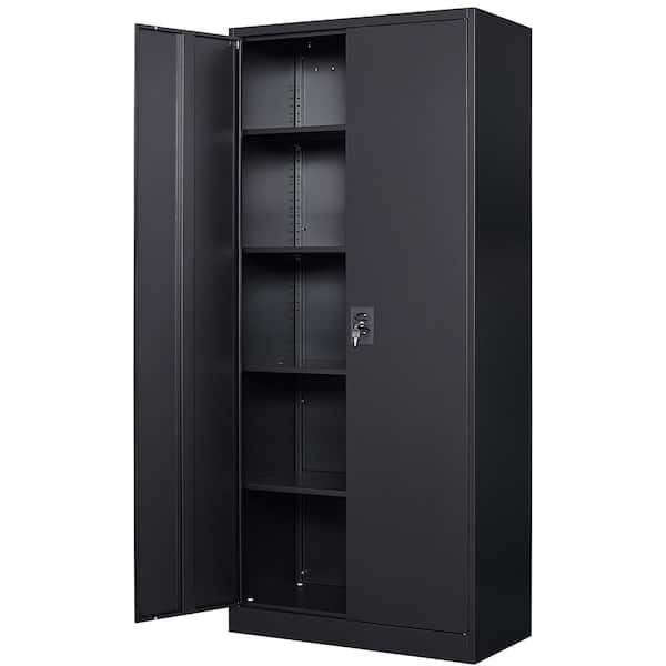 Mlezan Metal Garage Storage Cabinet in 31.5" W x 71" H x 15.7" D Black Cabinet 5 Tier Shelves with Doors