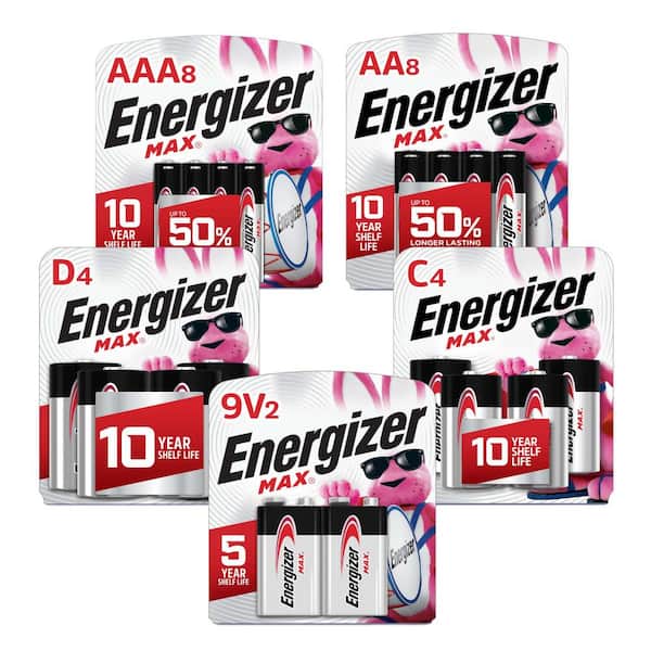 Energizer MAX New Home Bundle with AA (8-Pack), AAA (8-Pack), 9-Volt (2-Pack), C (4-Pack) and D (4-Pack) Batteries