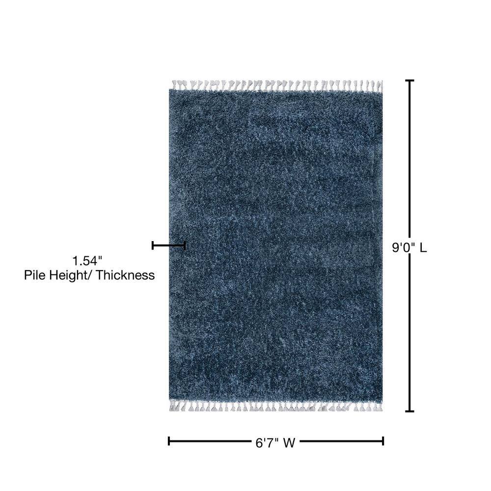 Neva Blue Synthetic Tasseled Shag 7x9 Area Rug