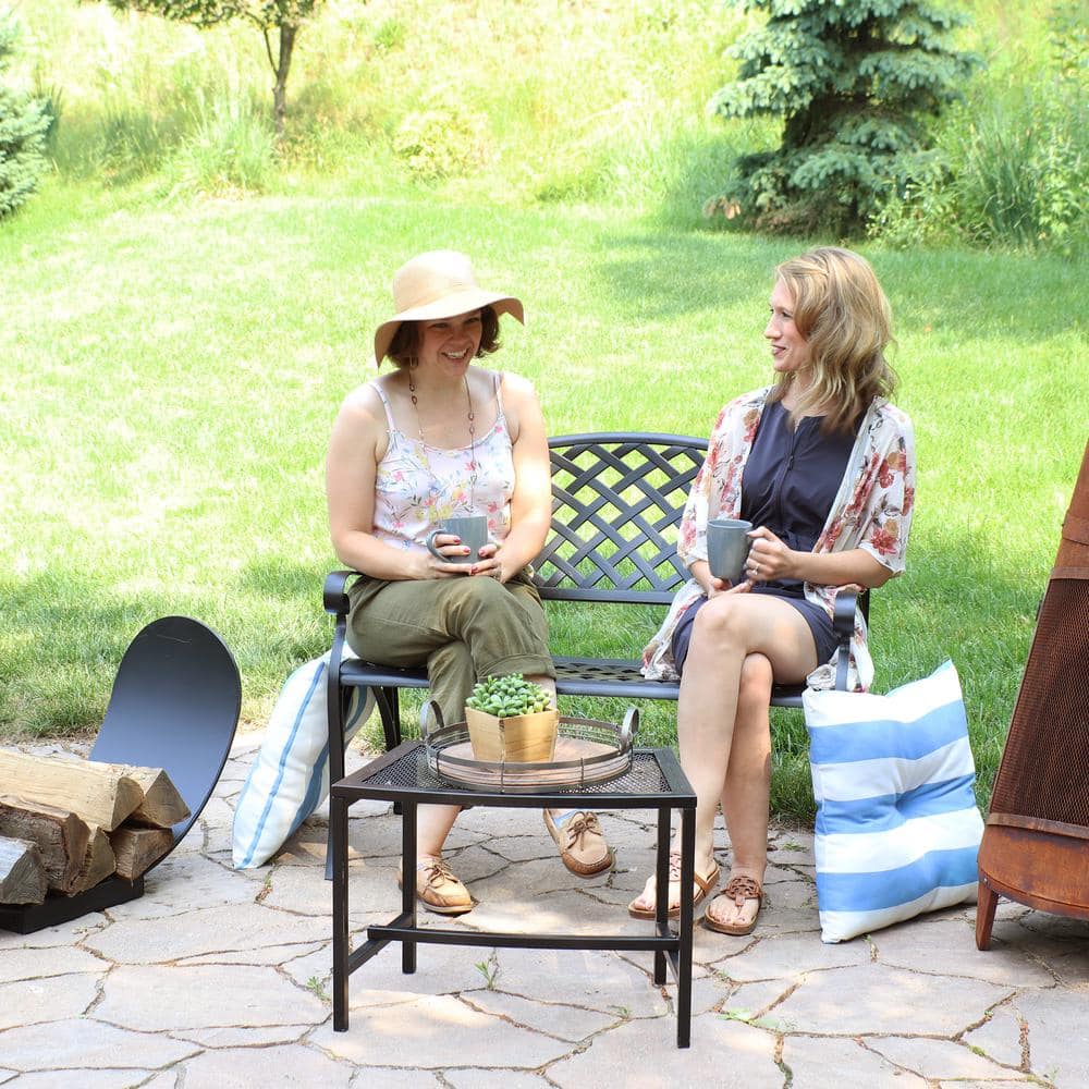 Sunnydaze Black Cast Aluminum Double Seating Lawson Bench