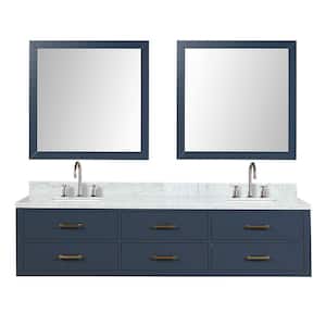 Sherman 80 in W x 22 in D Blue Double Bath Vanity, Carrara Marble Top, Faucet Set, and 36 in Mirror