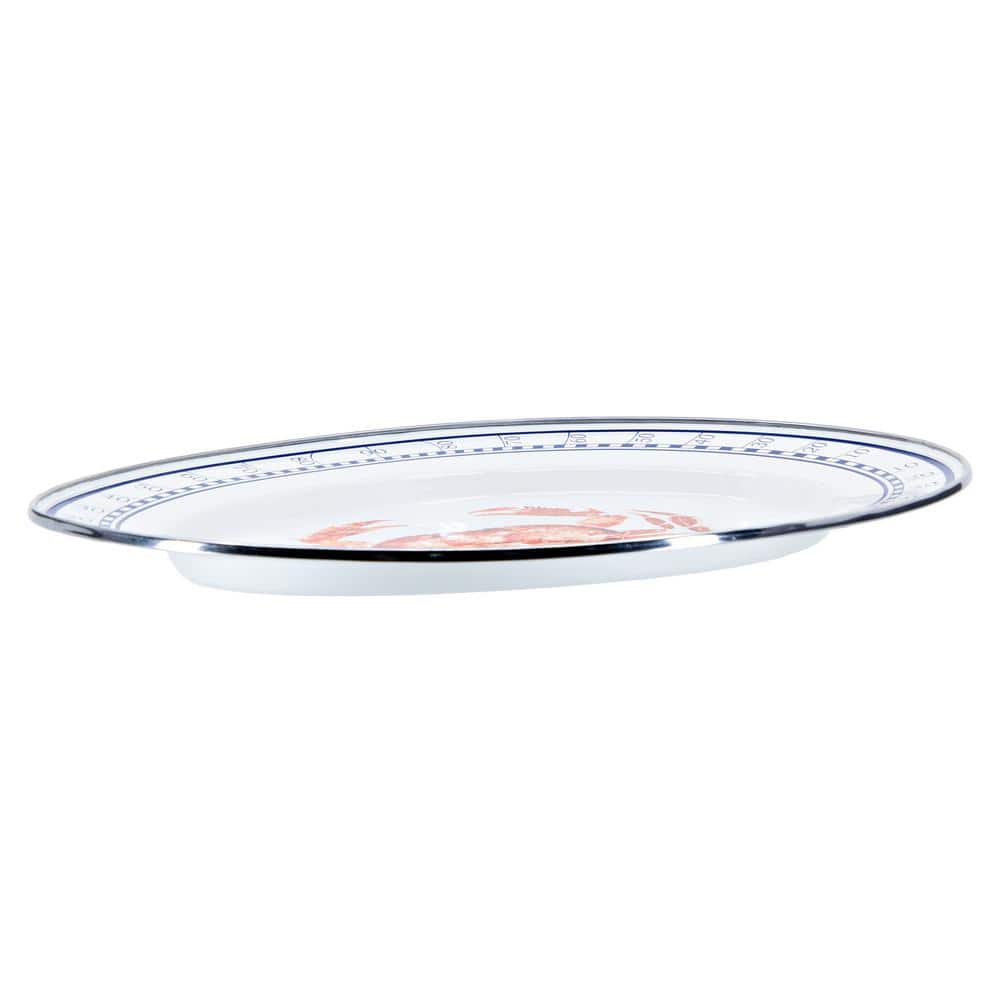 Crab House Red and Blue Ceramic Oval Platter