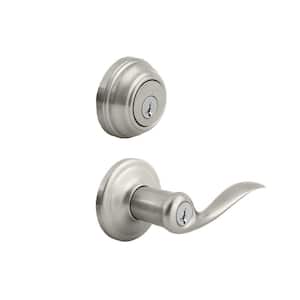 Tustin Satin Nickel Exterior Entry Door Handle and Single Cylinder Deadbolt Combo Pack Featuring SmartKey Security