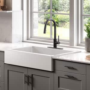 Josephine 34 in. 3-Hole Quick-Fit Farmhouse Apron Front Drop-in Single Bowl Crisp White Fireclay Kitchen Sink