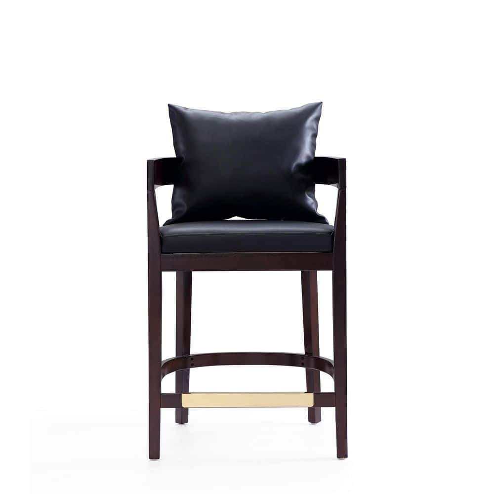 Sleek Manhattan Comfort 22" Black Wood Barstool with Gold Accents