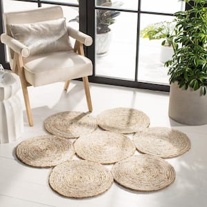 Natural Fiber Ivory/Beige 5 ft. x 5 ft. Woven Floral Round Area Rug