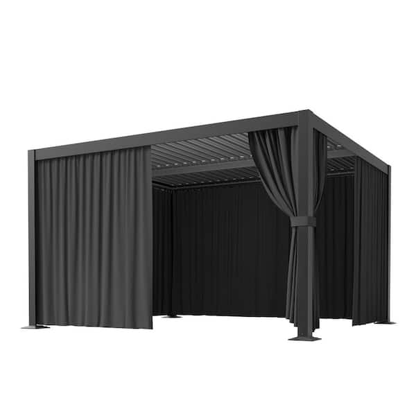 10 ft. x 12 ft. Universal Outdoor Privacy Curtains, Gazebo Curtain Replacement with Zipper Black (4-Side Curtain Only)
