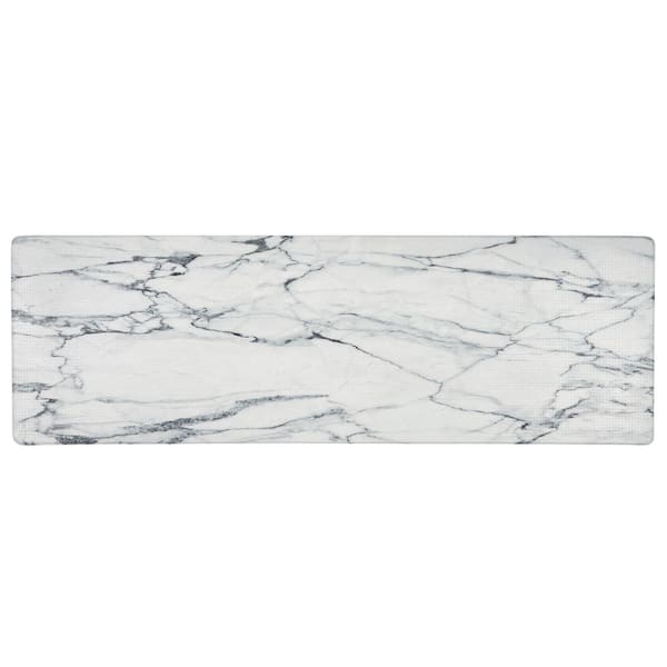 Cozy Living Marble Grey White 17.5 in. x 55 in. Runner Kitchen Mat