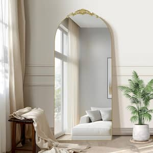 71 in. x 31 in. Modern Arched Shape Framed Gold Full Length Floor Standing Mirror