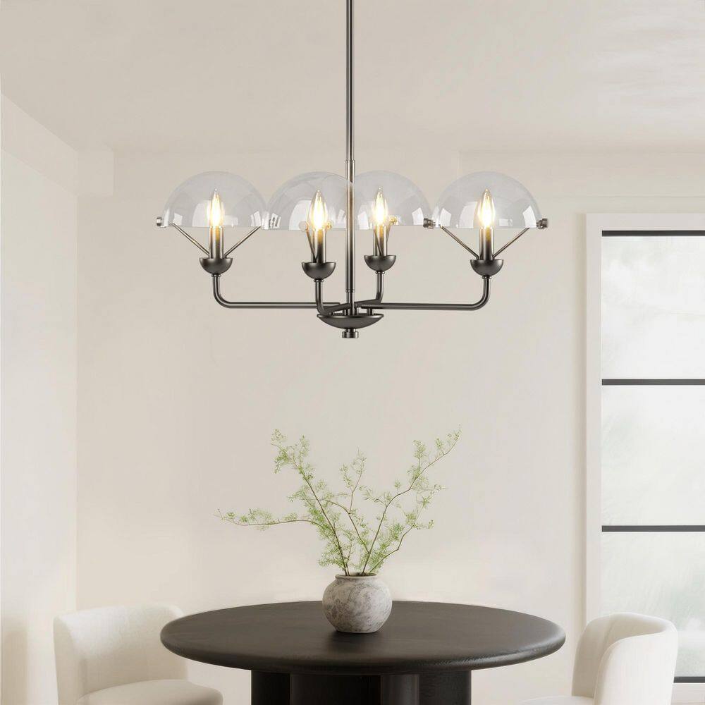 4-Light 27.8 in. Space Gray Modern Metal Candle Dimmable Chandeliers Living Bedroom Lighting with Clear Glass Shade price history on PriceWatchPro