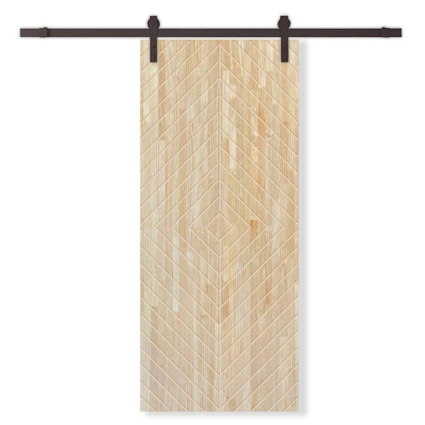 CALHOME 30 in. x 84 in. Natural Pine Wood Unfinished Interior Sliding Barn Door with Hardware Kit