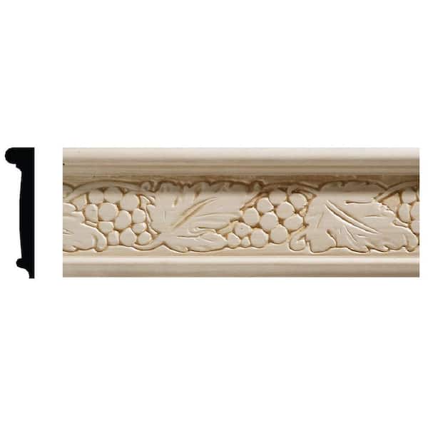 Ornamental Mouldings 1966 9/16 in. x 2-1/2 in. x 96 in. White Hardwood Embossed Grape Chair Rail Moulding