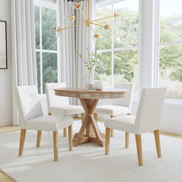 Homepop Classic Cream Mini Grid Pattern Upholstered Dining Chair (Single)