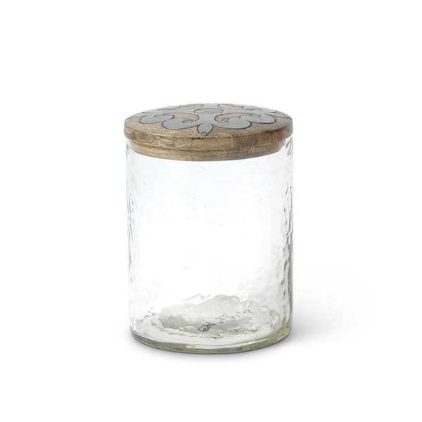 Glass Jar with Bamboo Wood Cover, Small 4.25 H x 4 D