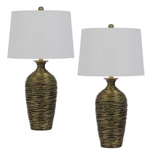 Aurora 29 in. H Antique Bronze Table Lamp Set with Patterned Body and Matching Shades (Set of 2)