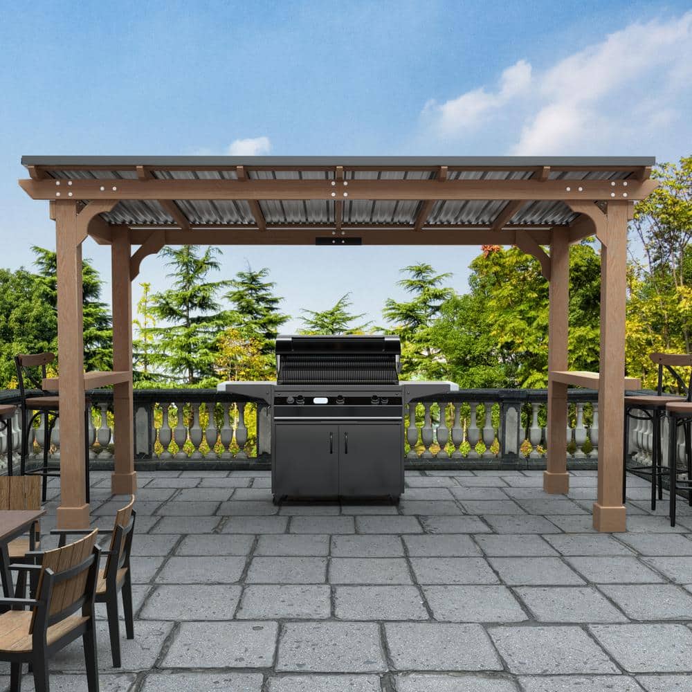 VEIKOUS 13 ft. W x 6 ft. D Wooden Grill Gazebo Outdoor with Steel Roof ...