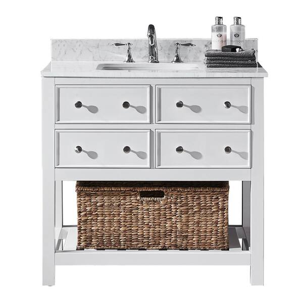 Exclusive Heritage Elodie 36 in. W x 22 in. D x 34.21 in. H Bath Vanity in White with Marble Vanity Top in White with White Basin