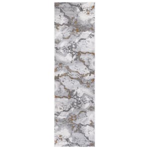 Craft Gray/Yellow 2 ft. x 10 ft. Marbled Abstract Runner Rug