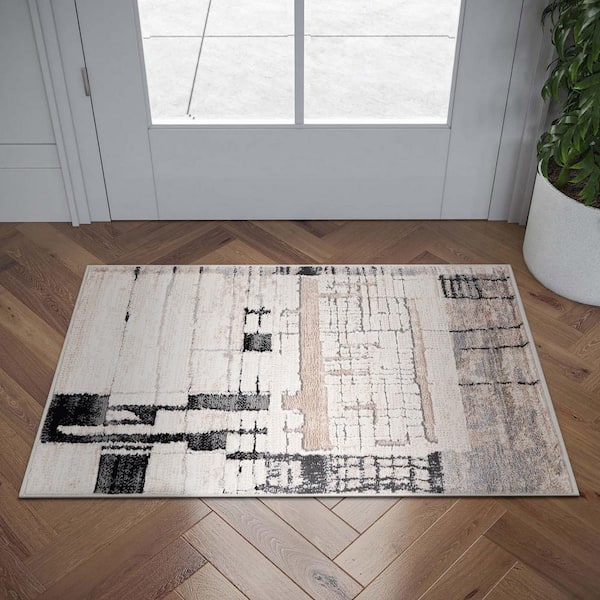 Alpha Beige 2 ft. x 3 ft. Abstract Indoor Area Rug