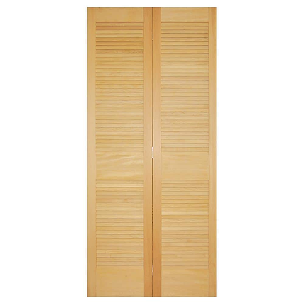 Builders Choice 30 in. x 80 in. Louver/Louver Solid Core Unfinished Pine Wood Interior Bifold