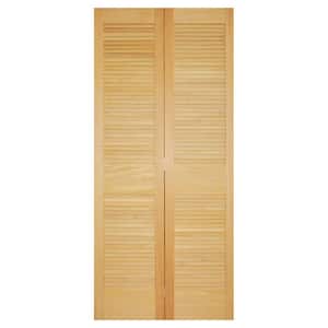 30 in. x 80 in. Louver/Louver Solid Core Unfinished Pine Wood Interior Bifold Door with Hardware