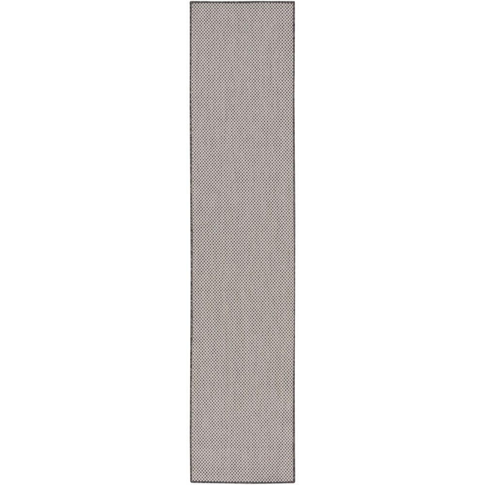 Ivory Charcoal Geometric Synthetic 26'' Easy Care Outdoor Rug
