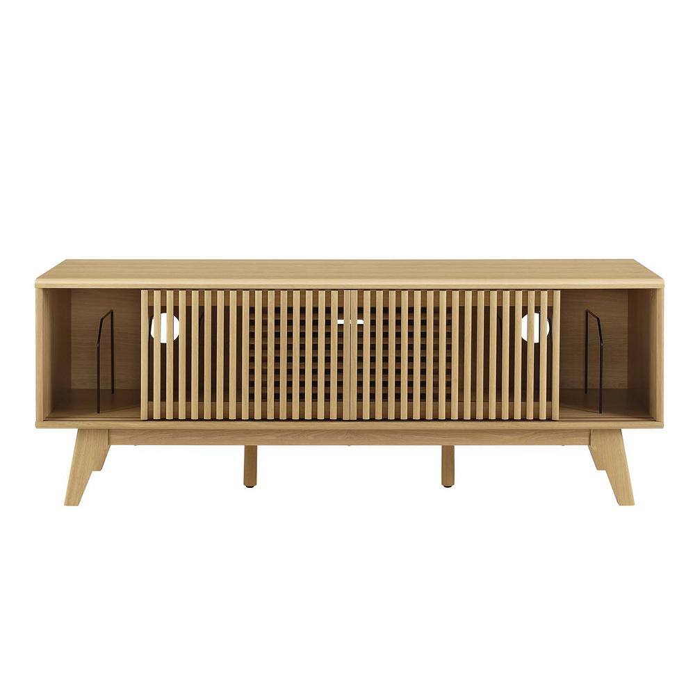 Oak 59" TV Stand with Slatted Sliding Doors