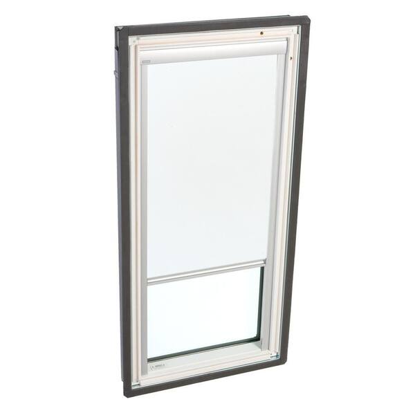 VELUX 21 in. x 26-7/8 in. Fixed Deck-Mount Skylight with Tempered LowE3 Glass and White Manual Blackout Blind