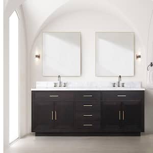 Condor 80 in W x 22 in D Black Oak Double Bath Vanity and Carrara Marble Top