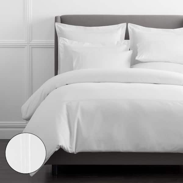 Dorset Stripe Legends Hotel White Embroidered 600-Thread Count Egyptian Cotton Sateen Oversized King Duvet Cover