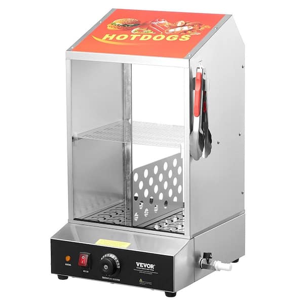 VEVOR Hot Dog Steamer, 39 qt. 2-Tier Hot Dog Hut Steamer, 86℉~185℉ Temperature Control, Electric Buffet Server with Tempered