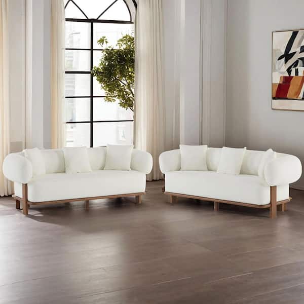 CHRISTOPHER KNIGHT HOME Jack Modern 82.25 in. Round Arm 2-Piece Polyester Fabric Upholstered Solid Wood Rectangle Sectional Sofa Set in Beige