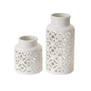 Set of 2 Quad Pierced Vases, Set of 2, White