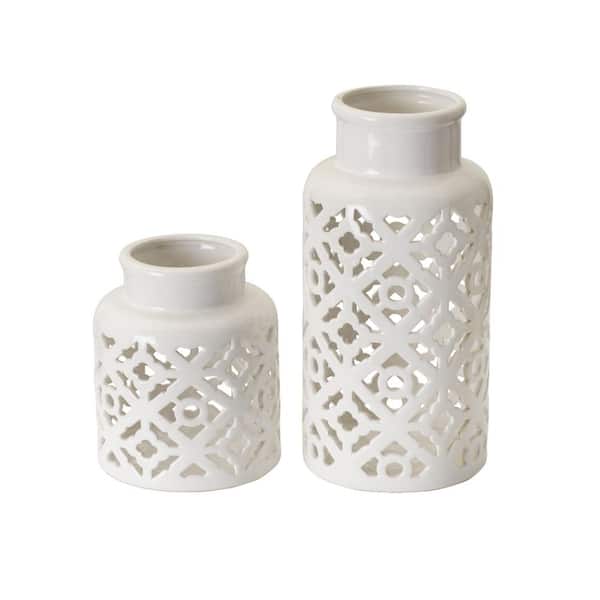 Elements Set of 2 Quad Pierced Vases, Set of 2, White