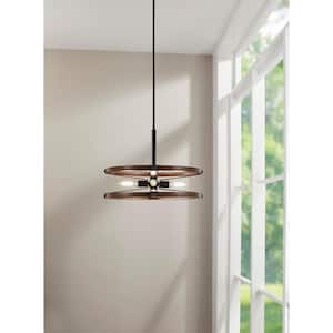 Rockland 60-Watt 4-Light Matte Black Pendant with Painted Wood Accent Shade
