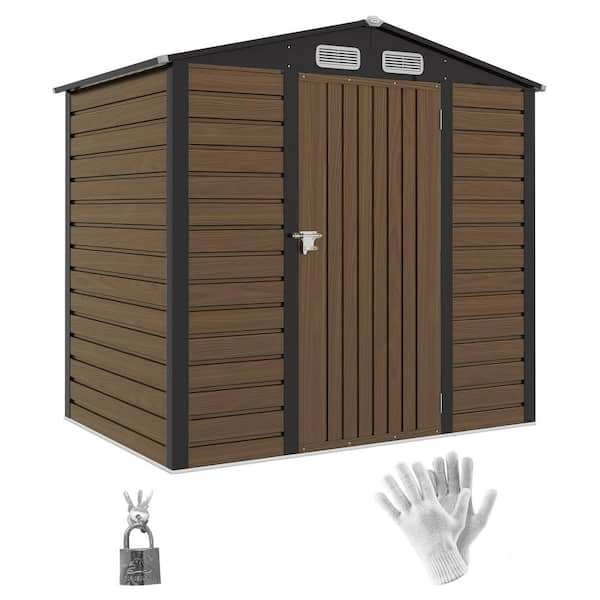 Outsunny 6 ft. x 4 ft. Dark Brown Wood Metal Outdoor Storage Shed, Garden Tool Shed with Ventilation Slots, 24 sq. ft.