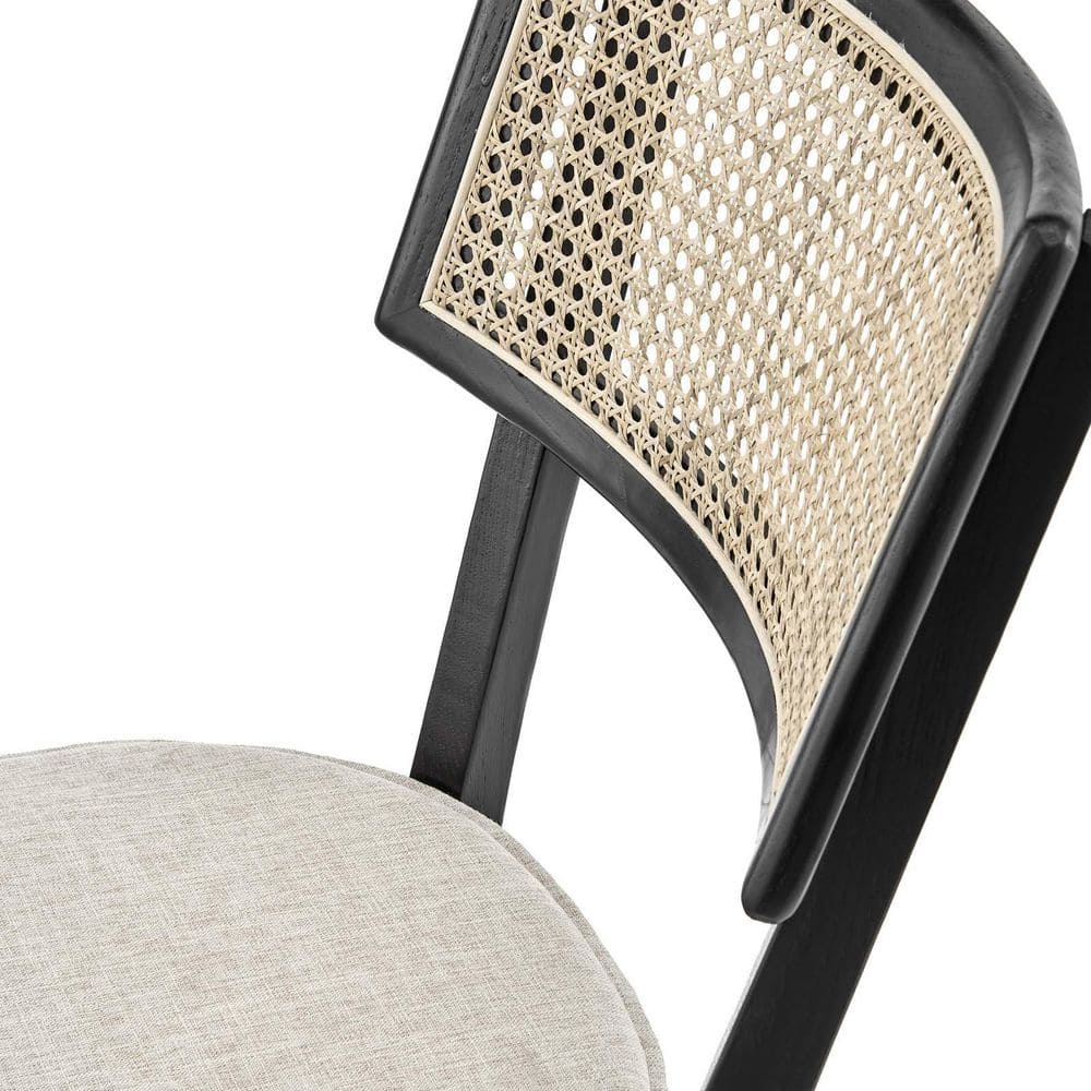 Caledonia High Black and Beige Elm Wood Side Chair with Cane Back