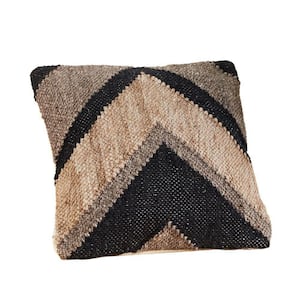 Black and Brown Textured Chevron Removable Decorative 18 in. x 18 in. Throw Pillow Cover