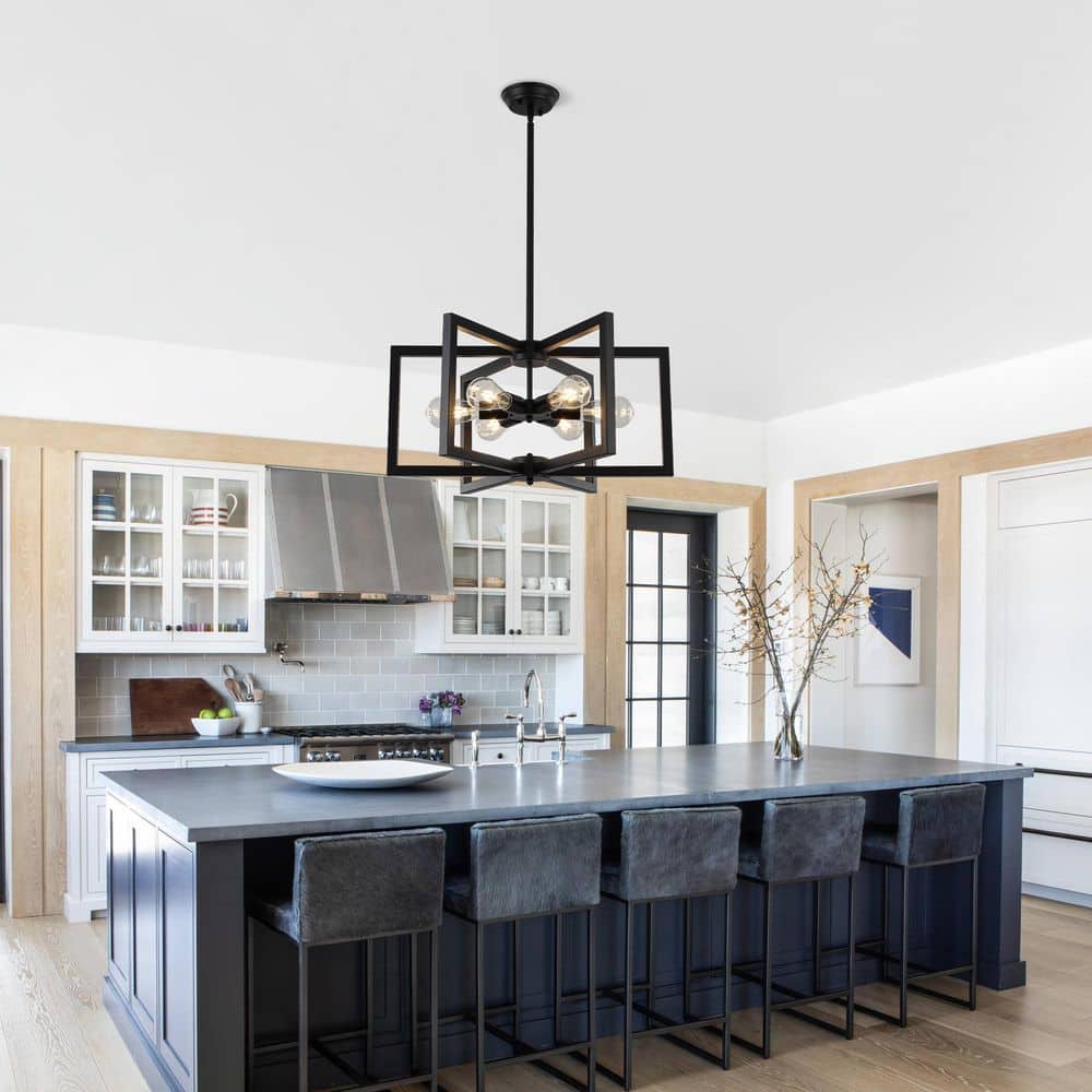 ADSENSTY 6 Light 22.83 in. Black Modern Industrial Large Geometric