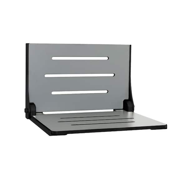 Silhouette Folding Wall Mount Shower Bench Seat, Grey Seat with Matte Black Frame