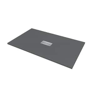 60 in. L x 36 in. W x 1.125 in. H Solid Composite Stone Shower Pan Base with Center Drain in Graphite Sand