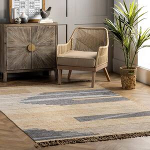 Vida Beige 10 ft. x 14 ft. Hand Woven Abstract Jute Tassel Indoor Area Rug