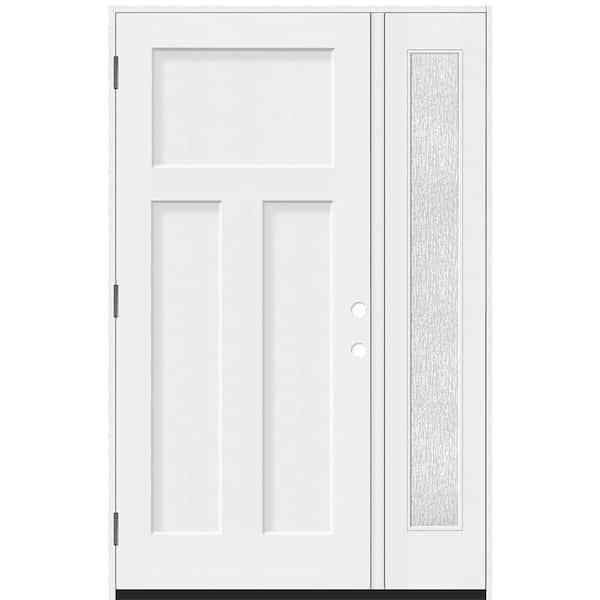 Legacy 51 in. x 80 in. 3 Panel Craftsman RHOS Unfinished White Fiberglass Prehung Front Door Rain 12 in. SL 6-9/16 Jamb