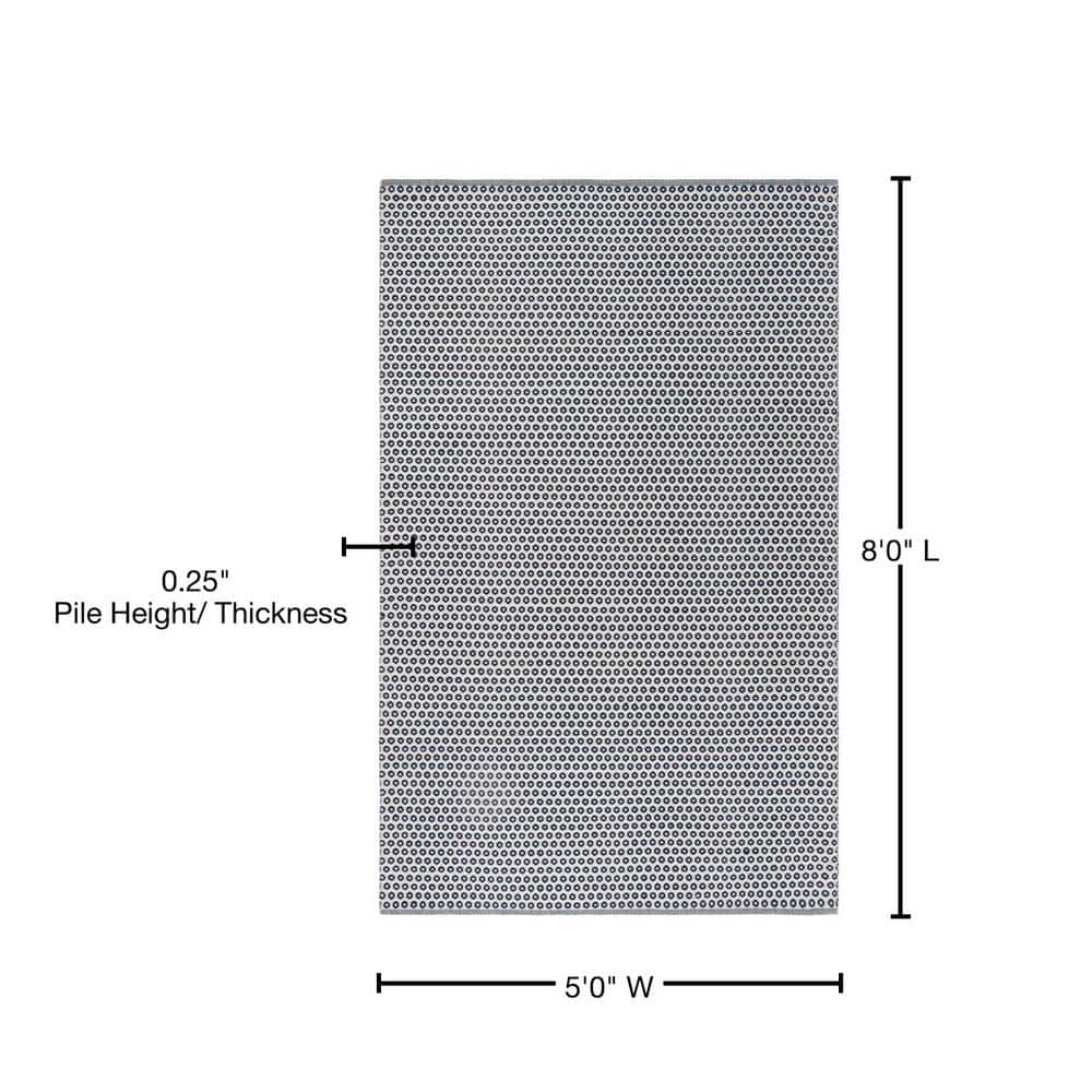 Hand-Woven Navy and Ivory Wool-Cotton Blend 59" Rug
