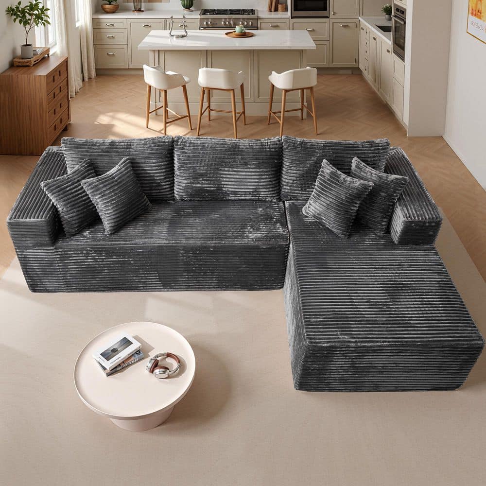Allwex DIMO 108 in. Wide Arm 2-Piece Modern Plush Corduroy L-Shape