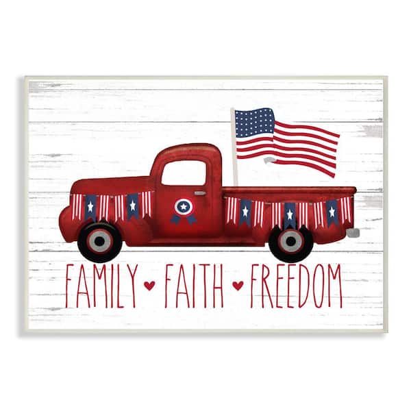 Stupell Industries "Rustic Faith Family Quote Americana Truck" by Lettered and Lined Unframed Country Wood Wall Art Print 10 in. x 15 in.