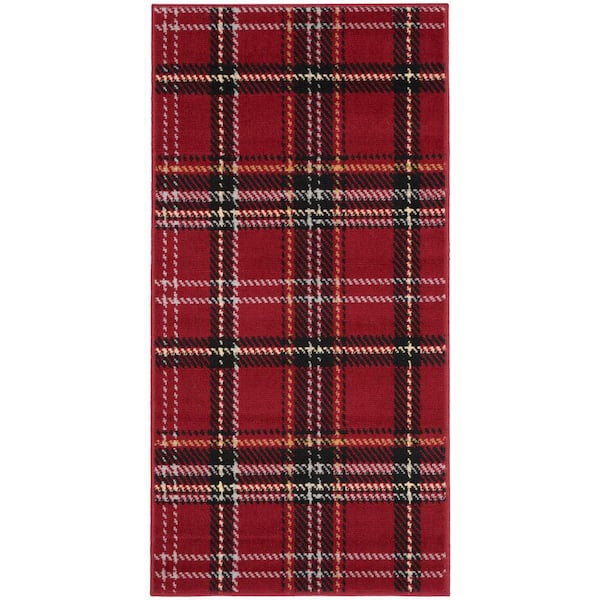 Grafix Red doormat 2 ft. x 4 ft. Geometric Plaid Modern Kitchen Area Rug